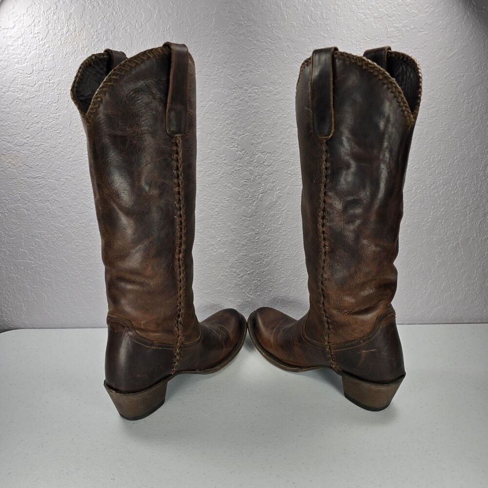Lane Plain Jane Boots Womens 8 Brown Leather Western Tall Knee Cowgirl Braided - Picture 7 of 11